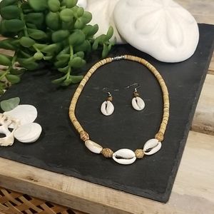 Puka and seashell necklace with matching earings